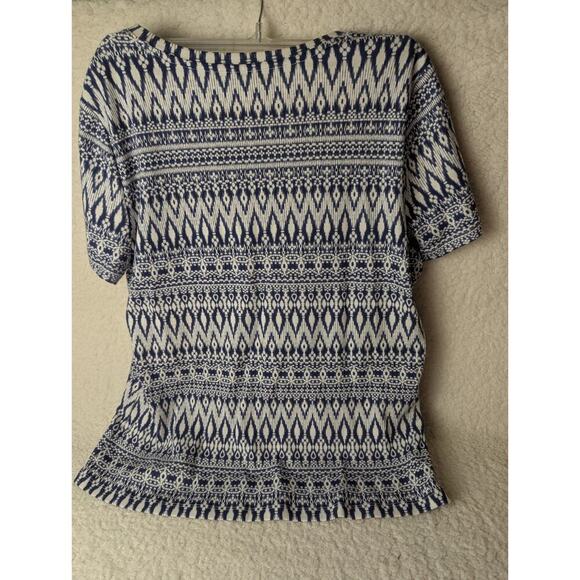 Studio Works The Studio T-Shirt Womens Sz L Multicolor Geometric V-Neck Stretch - Picture 3 of 5